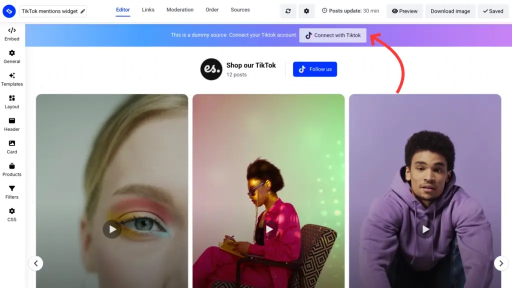 creating your TikTok widget in embedsocial editor
