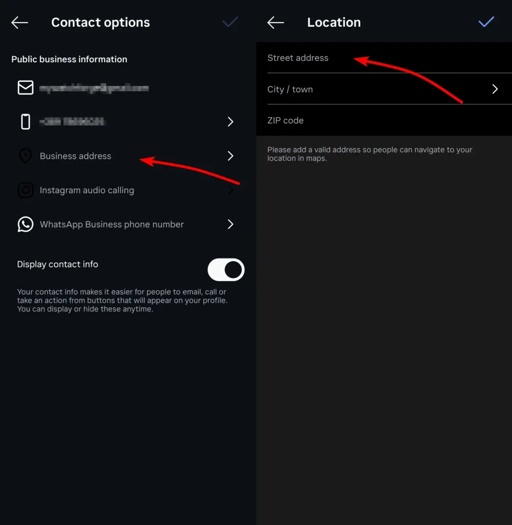 adding business address to instagram professional account