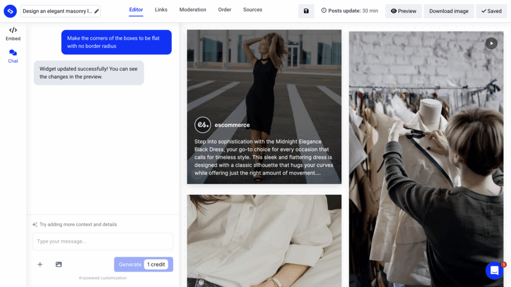 Social media widget generated with AI