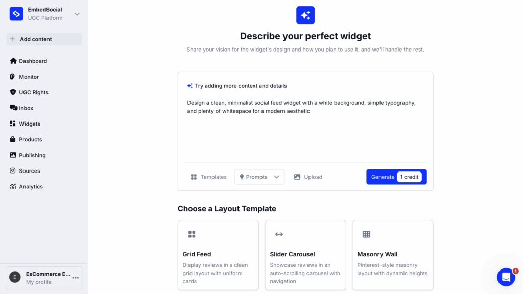 Ai generator for UGC widgets