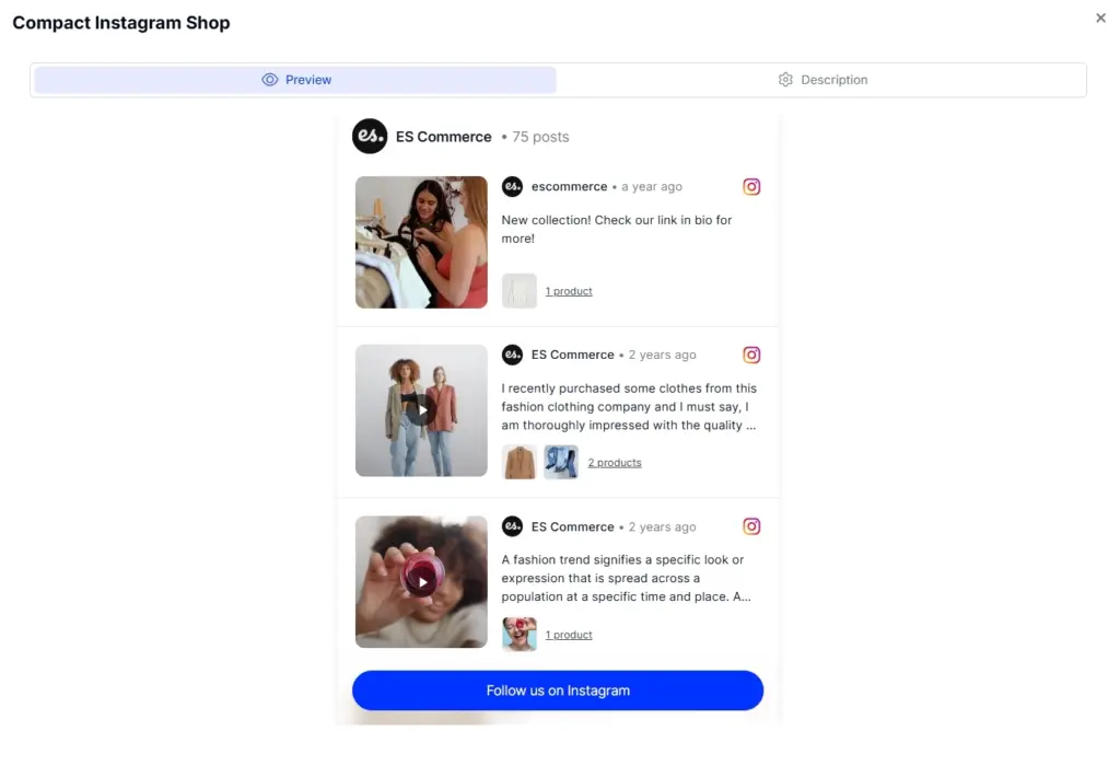 compact instagram shop widget