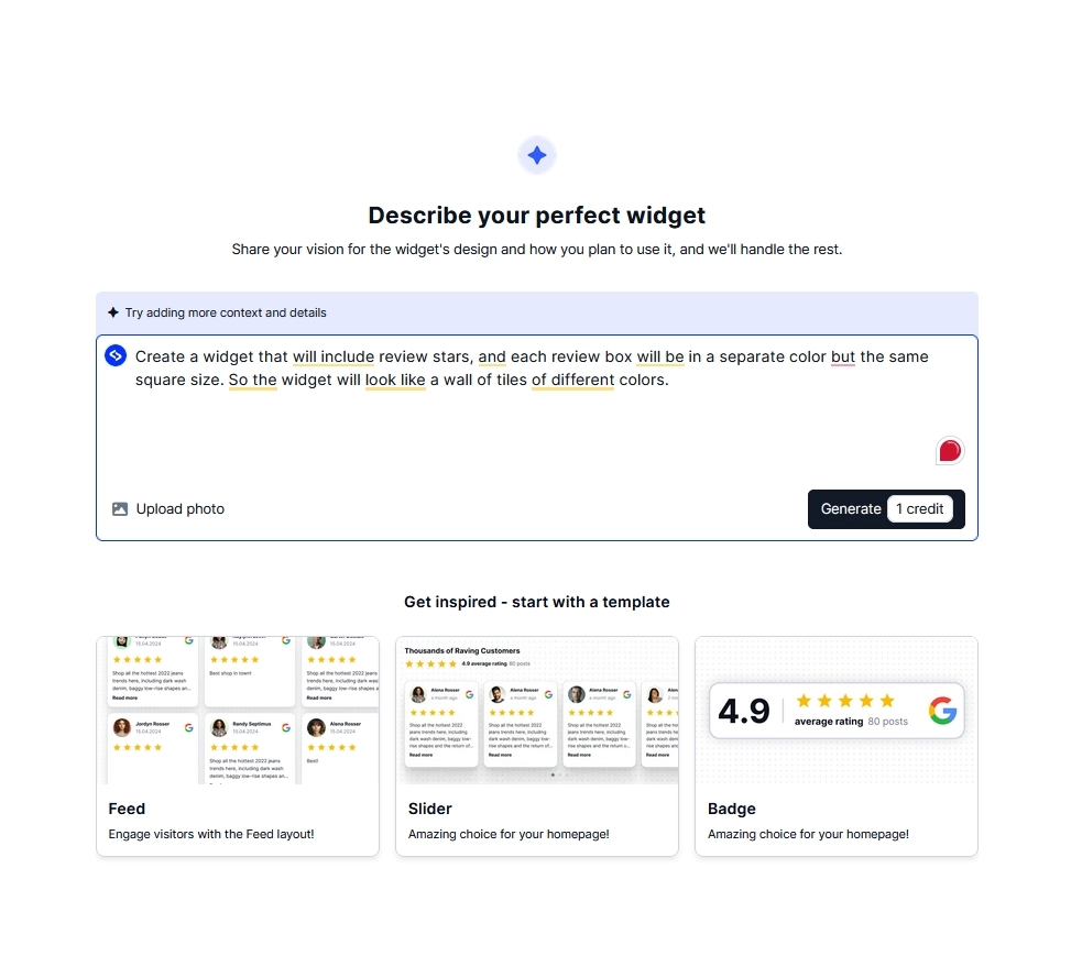 embedsocial ai review widget creator