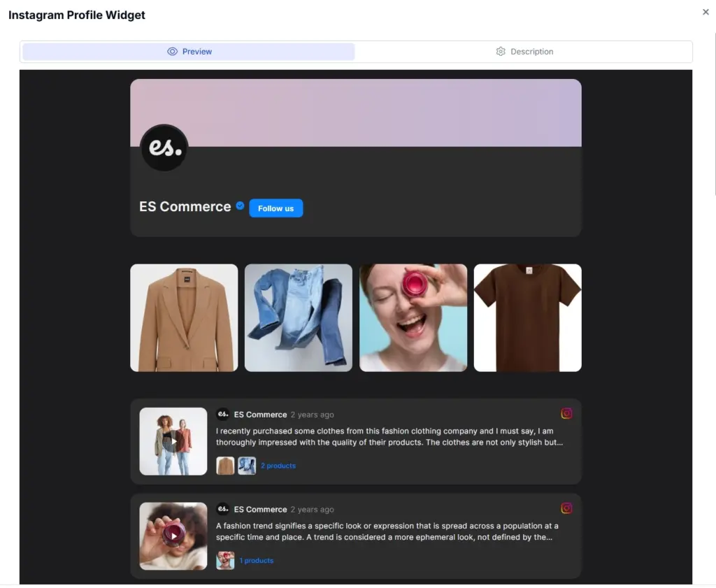 instagram profile widget