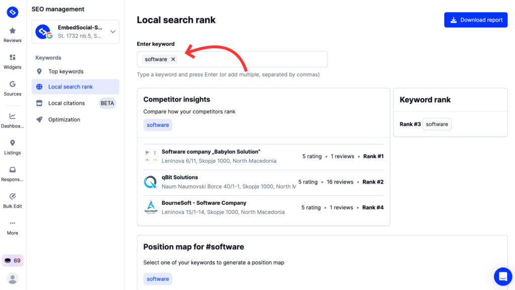 ocal SEO competitor comparison keywords
