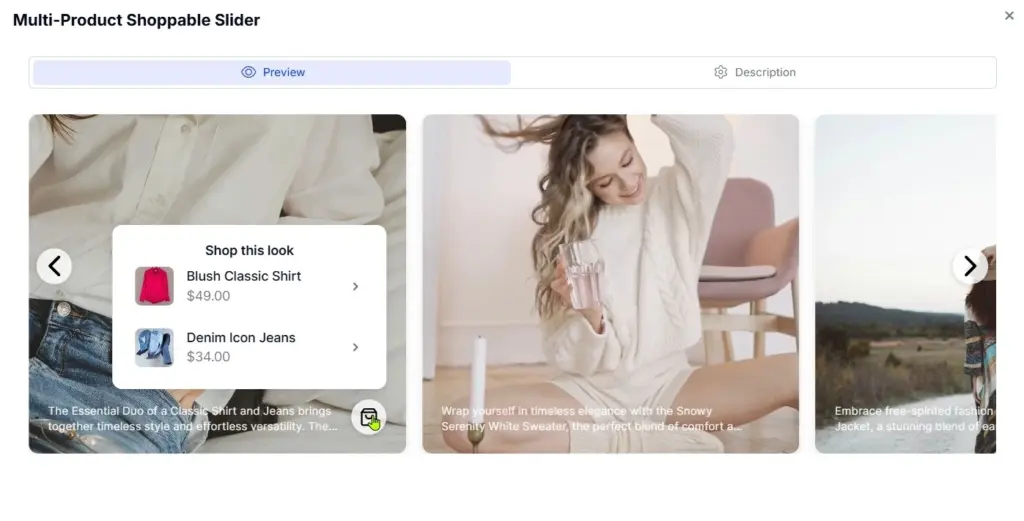multi-product shoppable slider widget