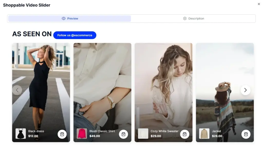 shoppable video slider widget