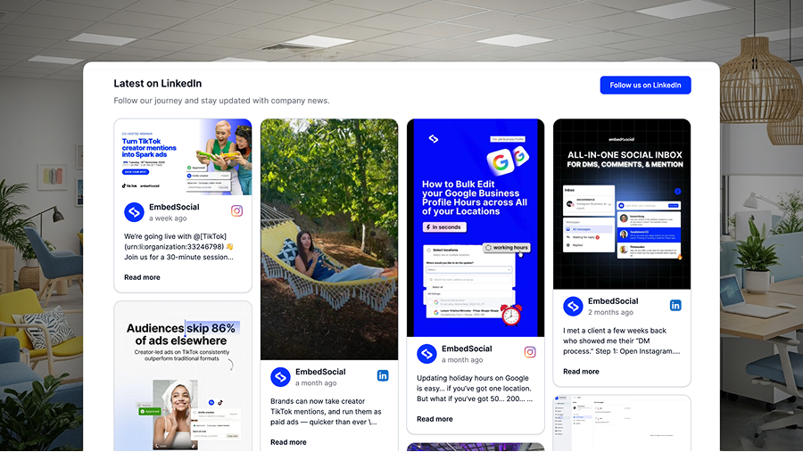 LinkedIn widget with Google and Instagram posts