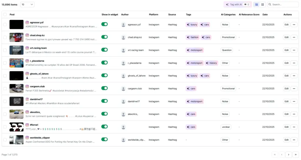 ai post categories in embedsocial
