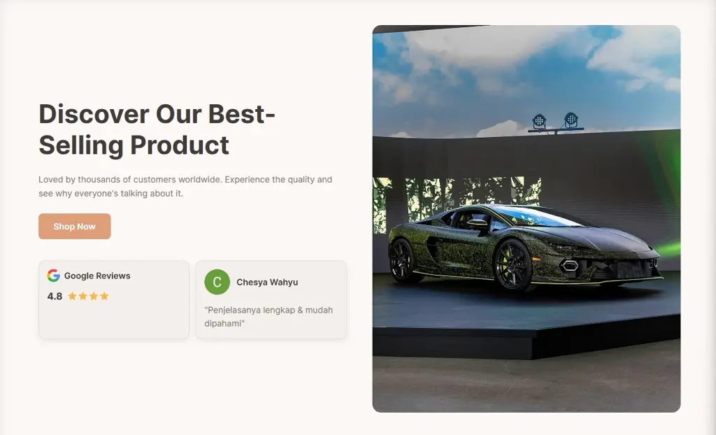 e-commerce hero section with review badges example