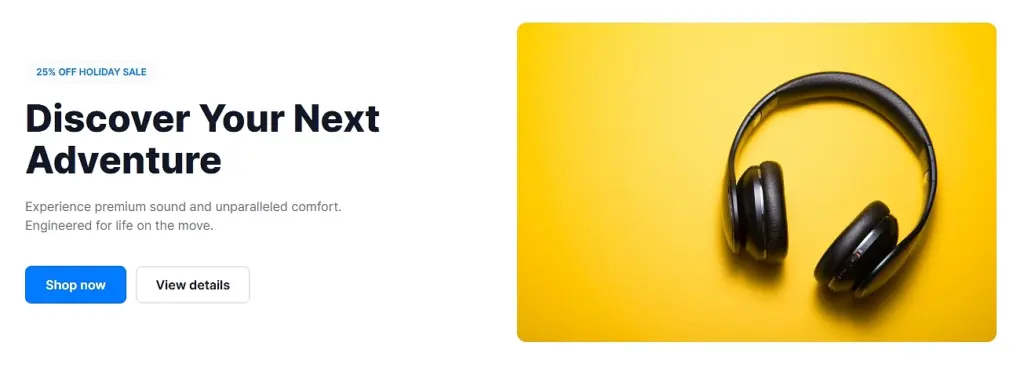 E-commerce product hero section example