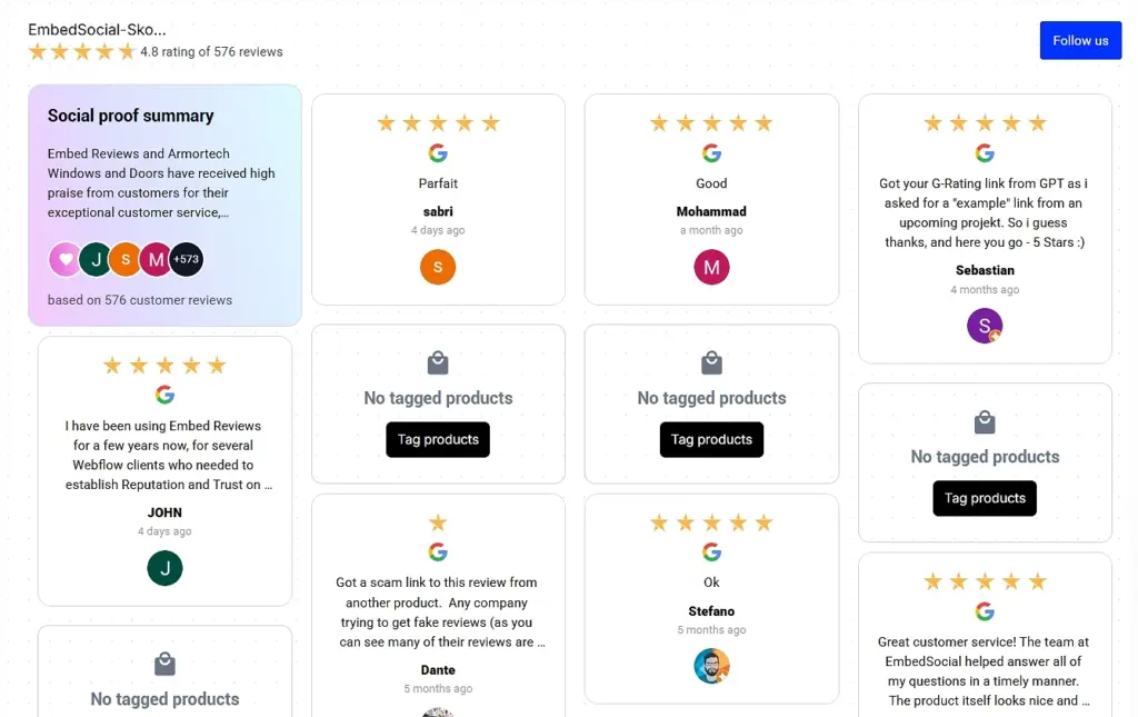 google reviews ai summary in embedsocial