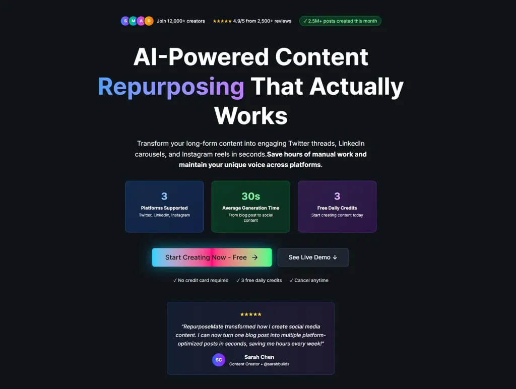 repurposemate landing page example