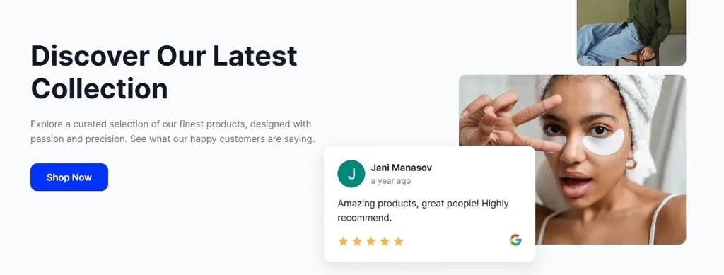 retail or hospitality hero section with customer photos example