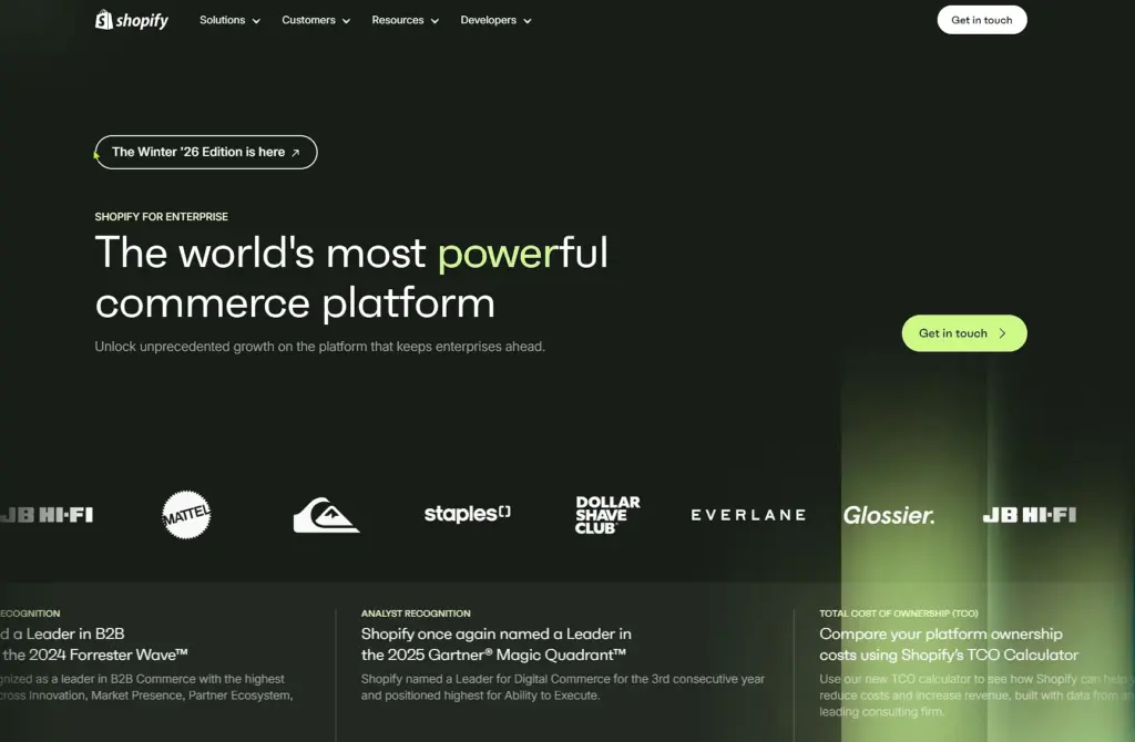 shopify enterprise landing page