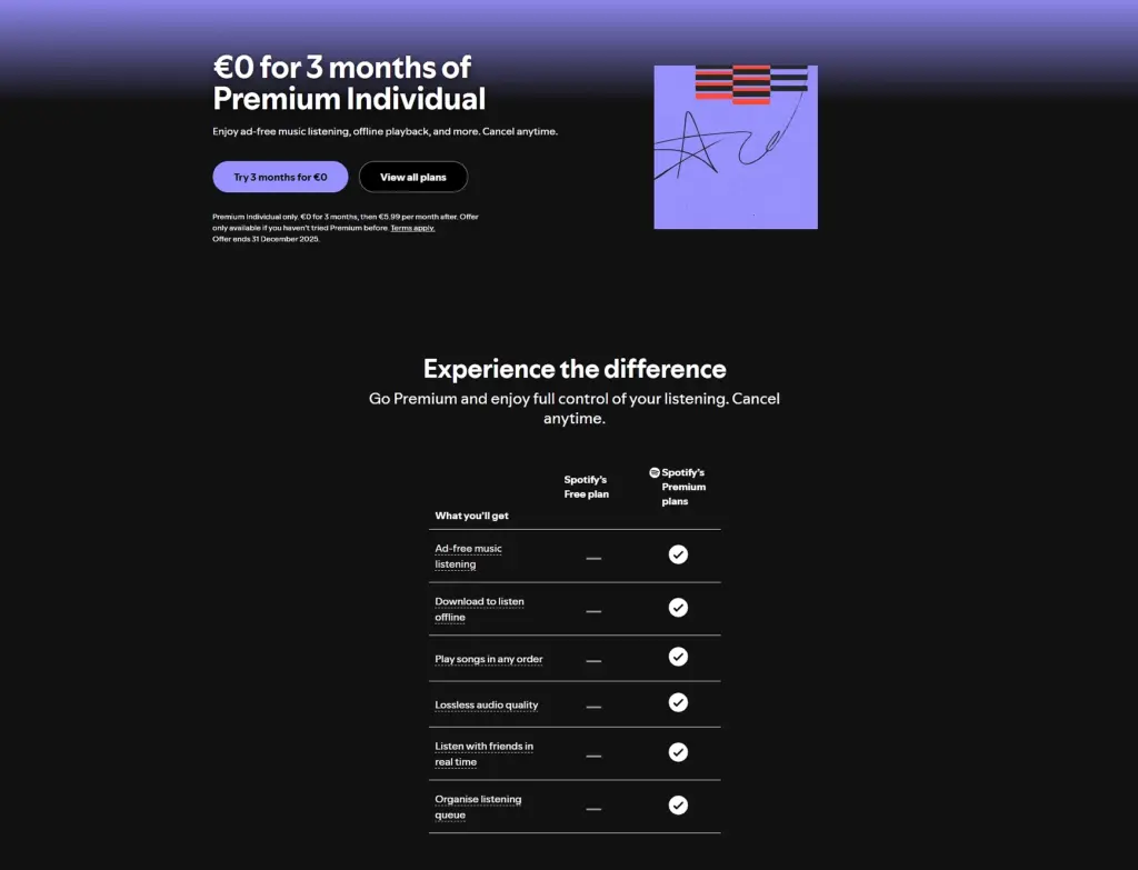 spotify premium landing page