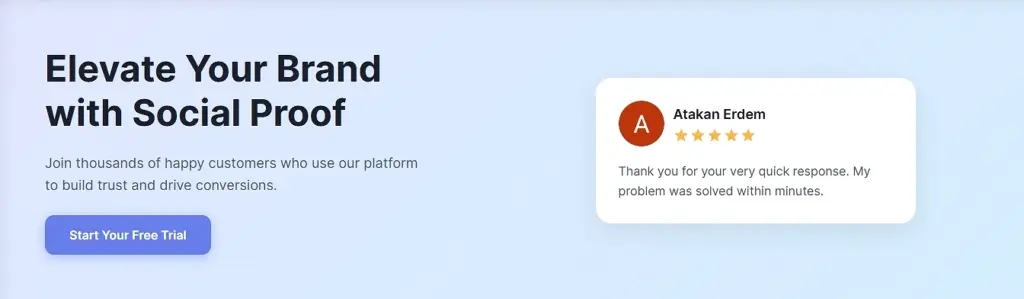testimonial-powered saas hero section example