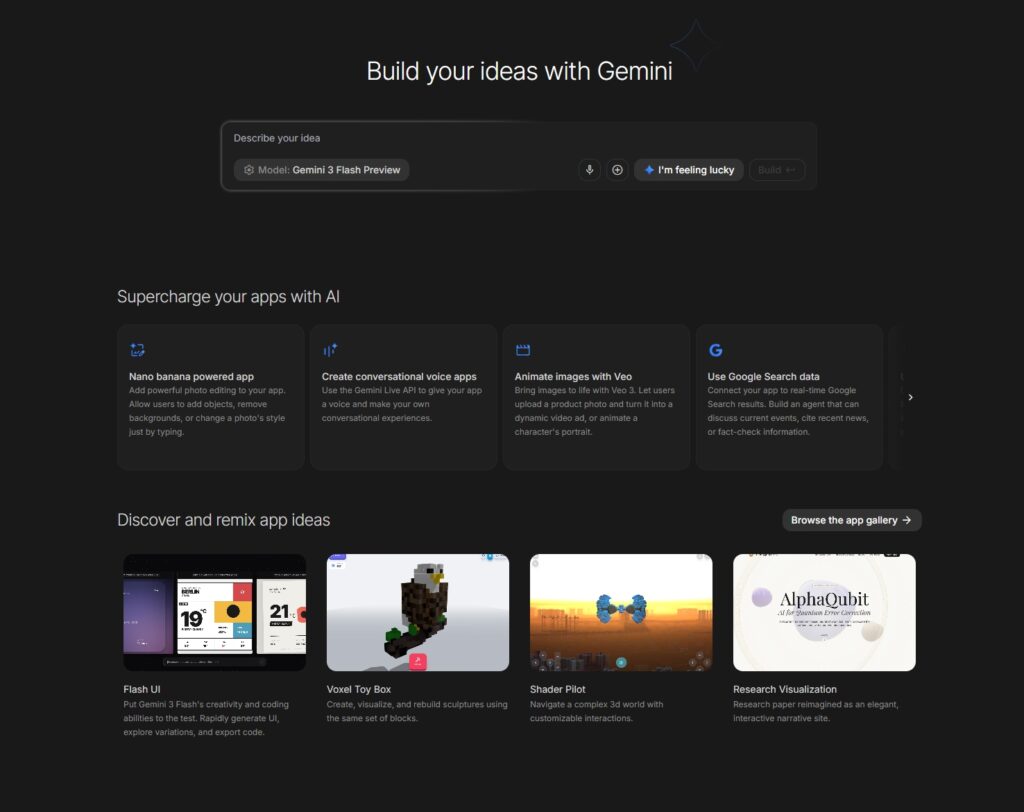 google ai studio landing page