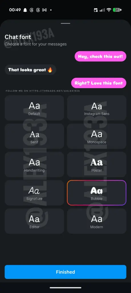 instagram new dm fonts