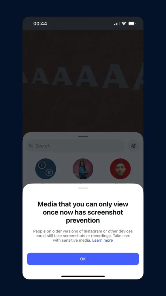 prevenção de capturas de ecrã do instagram nas stories