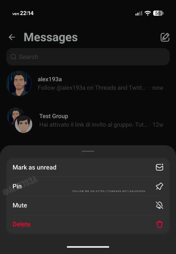 threads chat pinning