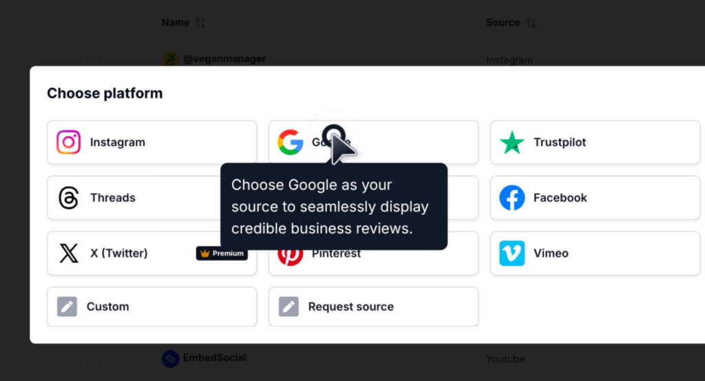 Select Google as a primary source