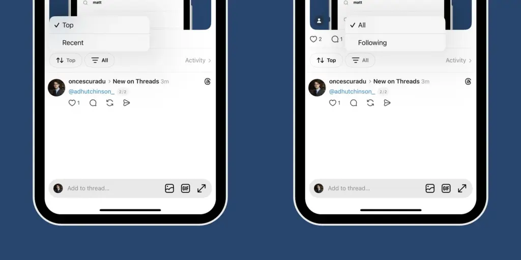 threads reply filters update
