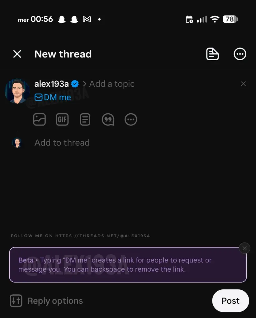 threads dm me update