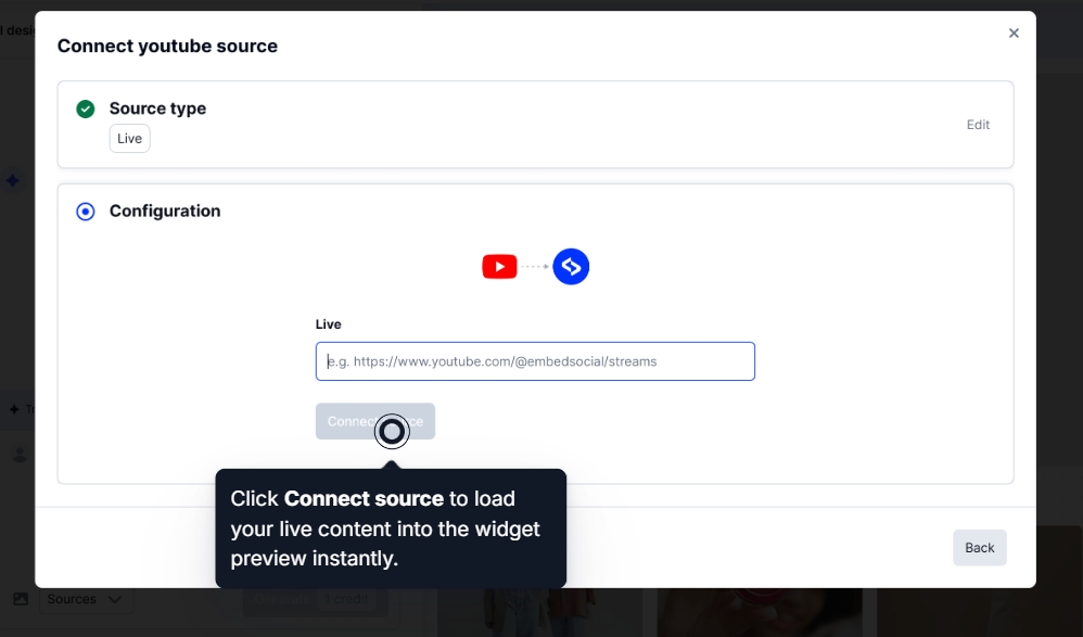 saving your youtube connection in embedsocial