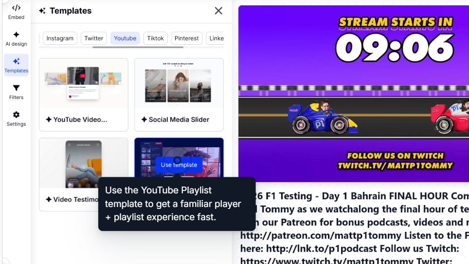 choosing a widget template in embedsocial editor