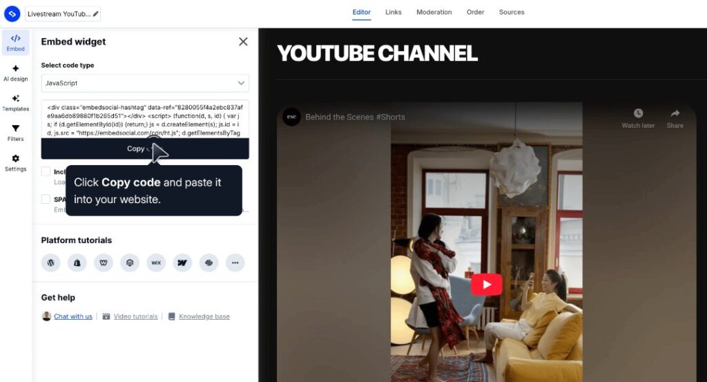 embed YouTube widget
