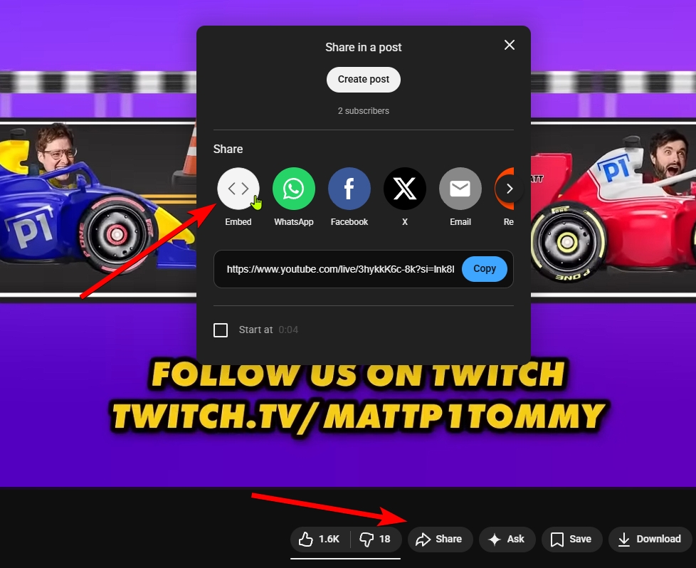finding youtube live embed code