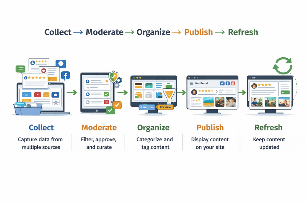 graphic covering the process of aggregating social media content