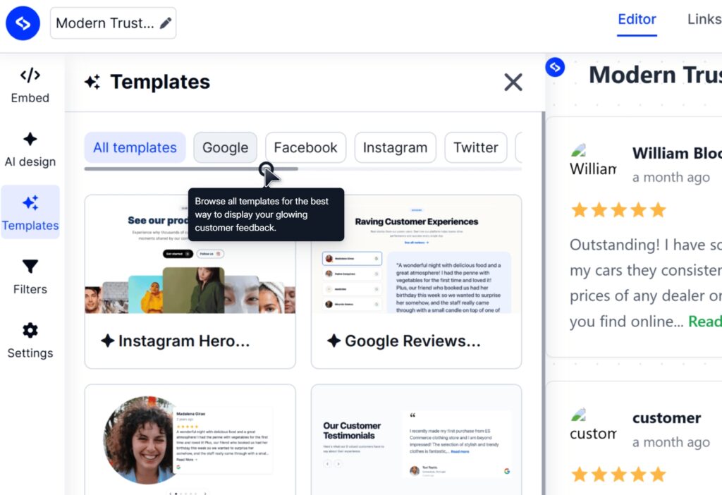 choosing your testimonials widget template