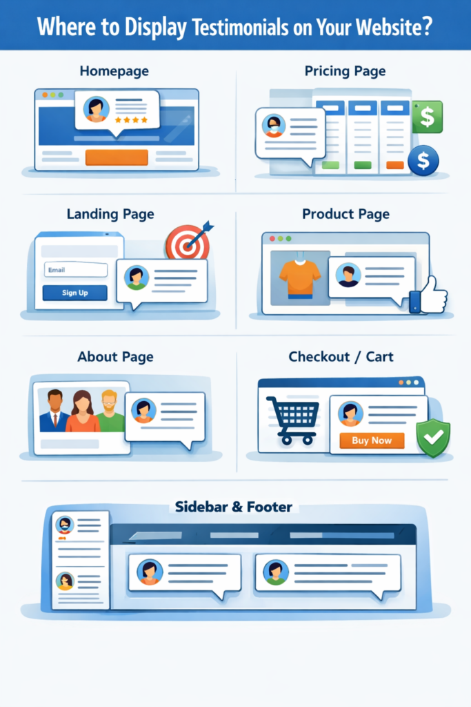 graphic showcasing the best website locations for testimonials