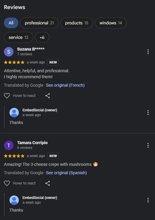 embedsocial google reviews examples
